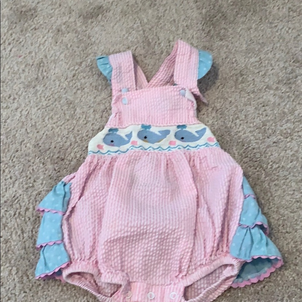 Smocked Whale bubble sun suit